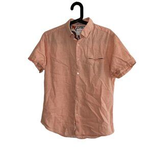 Denim & Flower Ricky Singh Mens Peach Button-Up Shirt S Cotton  Short Sleeve